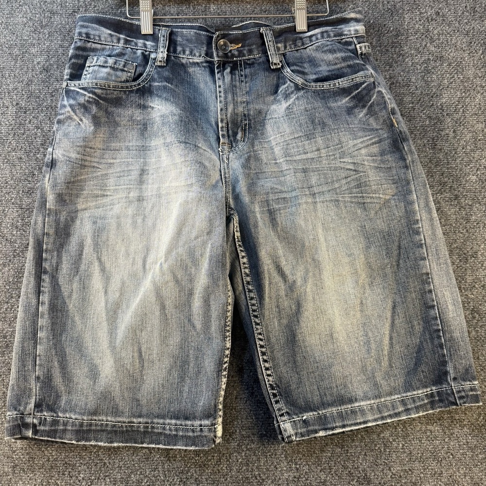 Helix Mens 33 Baggy Jean Shorts Y2K Skater Distressed Faded Denim Jorts